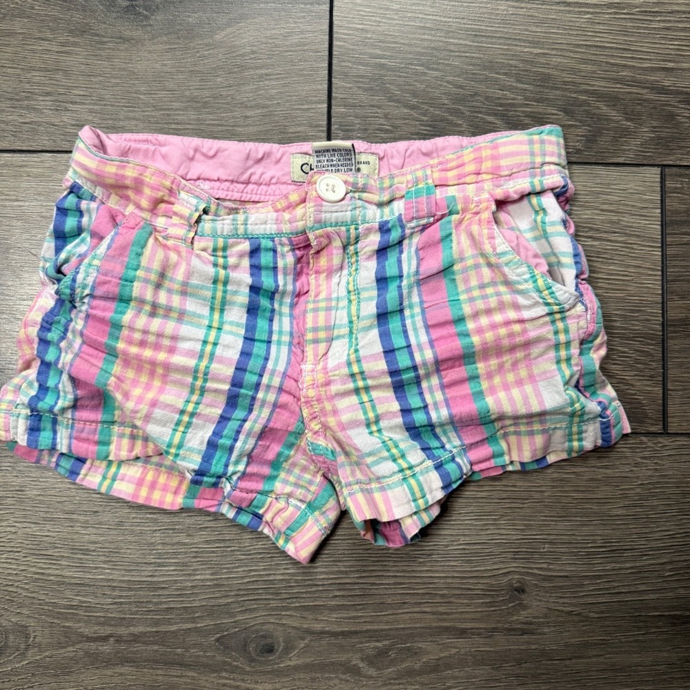 Cherokee Kids Pink Blue Yellow Plaid Madras Chino Shorts Girls Size 4T/5T